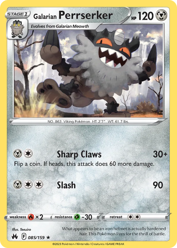 Galarian Perrserker #85 Crown Zenith Pokemon card