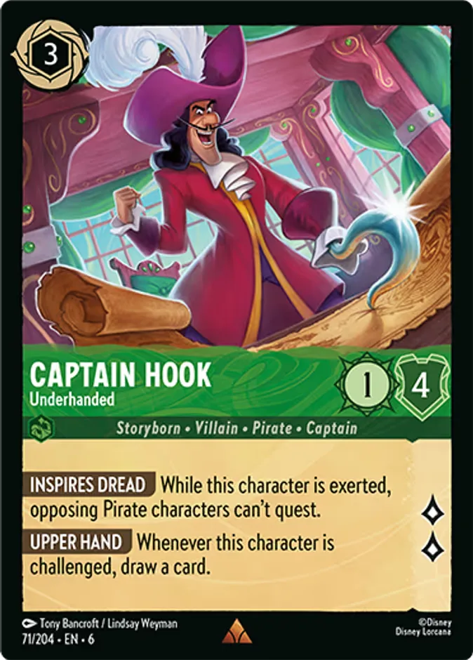 Captain Hook #71 Azurite Sea Disney Lorcana card