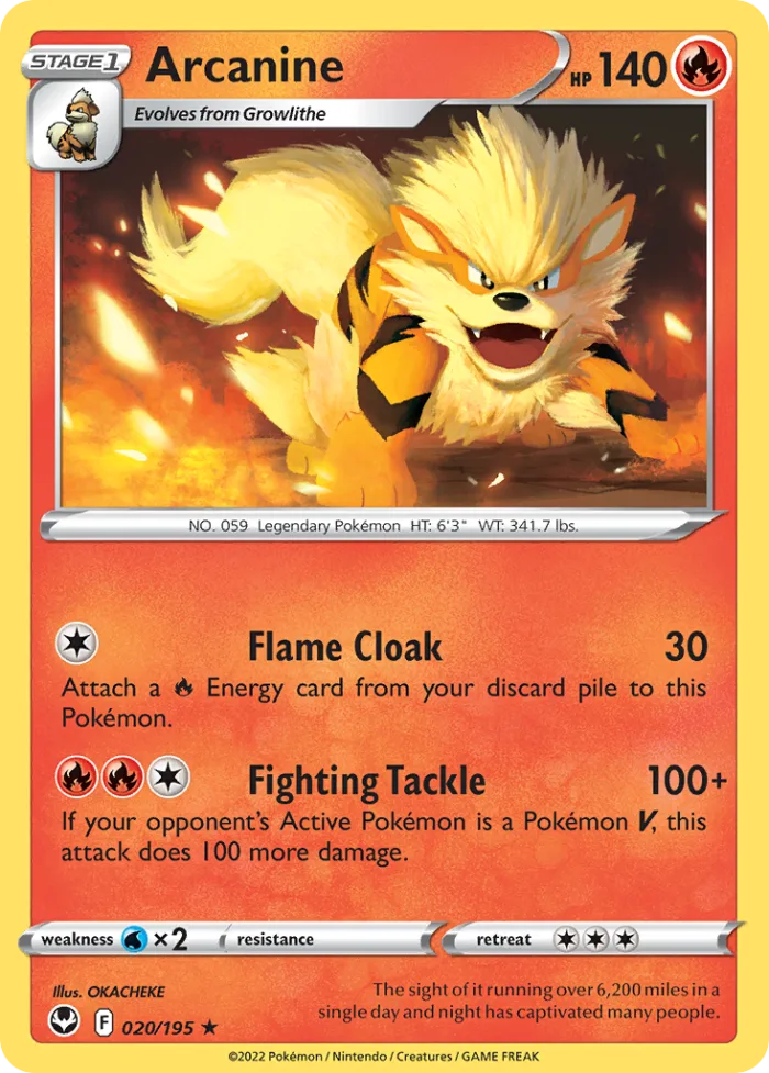 Arcanine #20 Silver Tempest Pokemon card