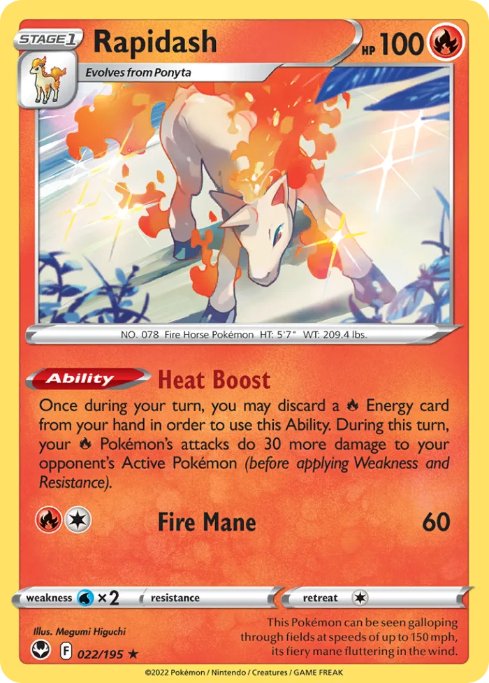 Rapidash #22 Silver Tempest Pokemon card