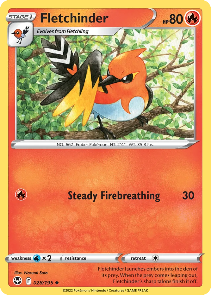 Fletchinder #28 Silver Tempest Pokemon card