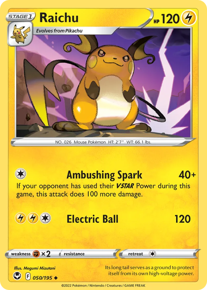 Raichu #50 Silver Tempest Pokemon card