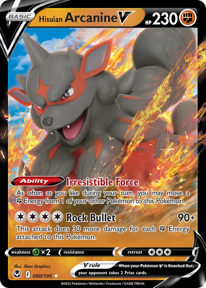 Hisuian Arcanine V #90 Silver Tempest Pokemon card