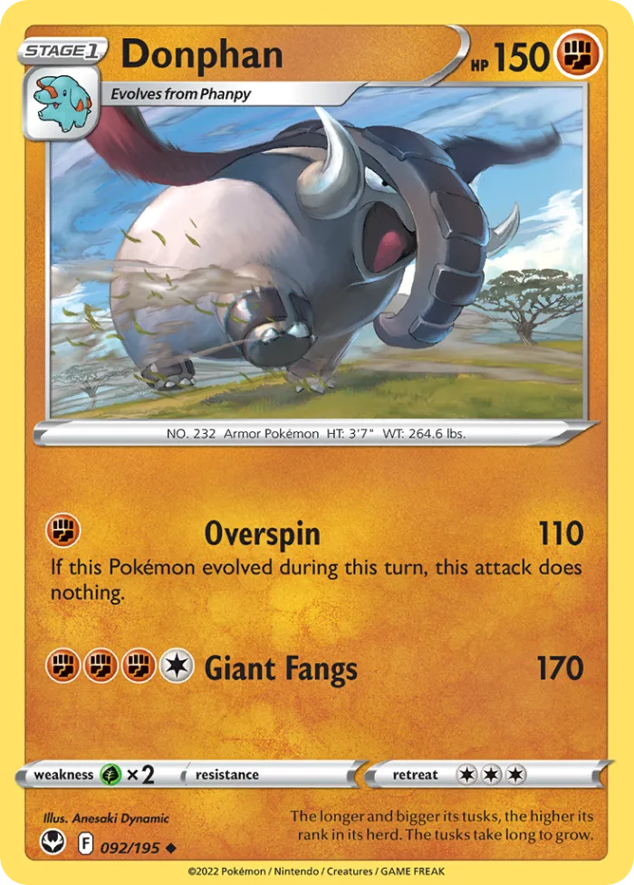 Donphan #92 Silver Tempest Pokemon card