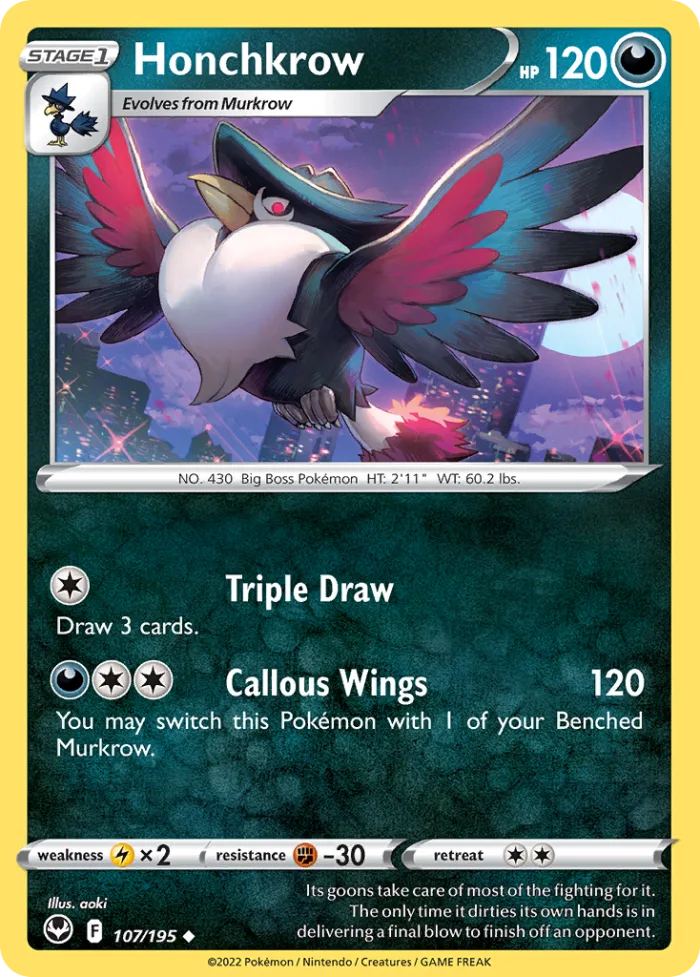 Honchkrow #107 Silver Tempest Pokemon card