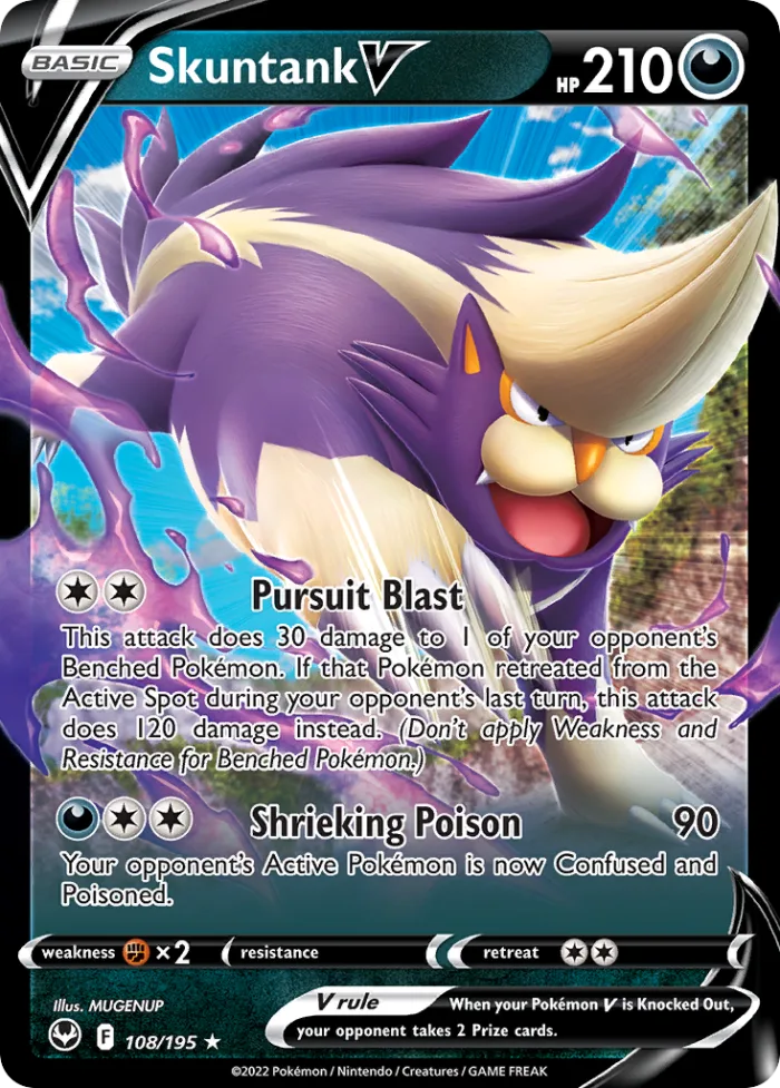 Skuntank V #108 Silver Tempest Pokemon card