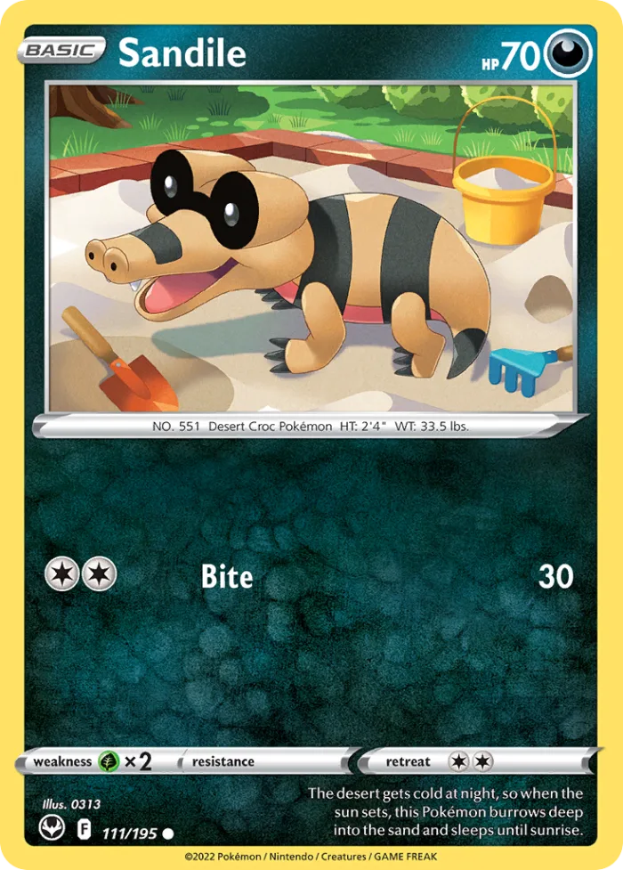 Sandile #111 Silver Tempest Pokemon card