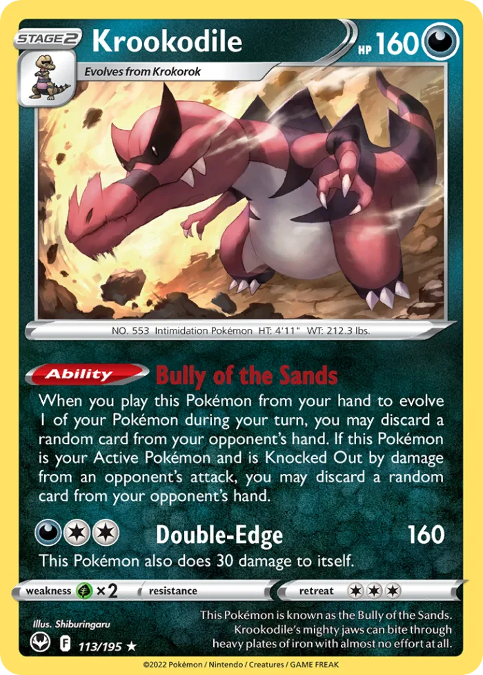 Krookodile #113 Silver Tempest Pokemon card