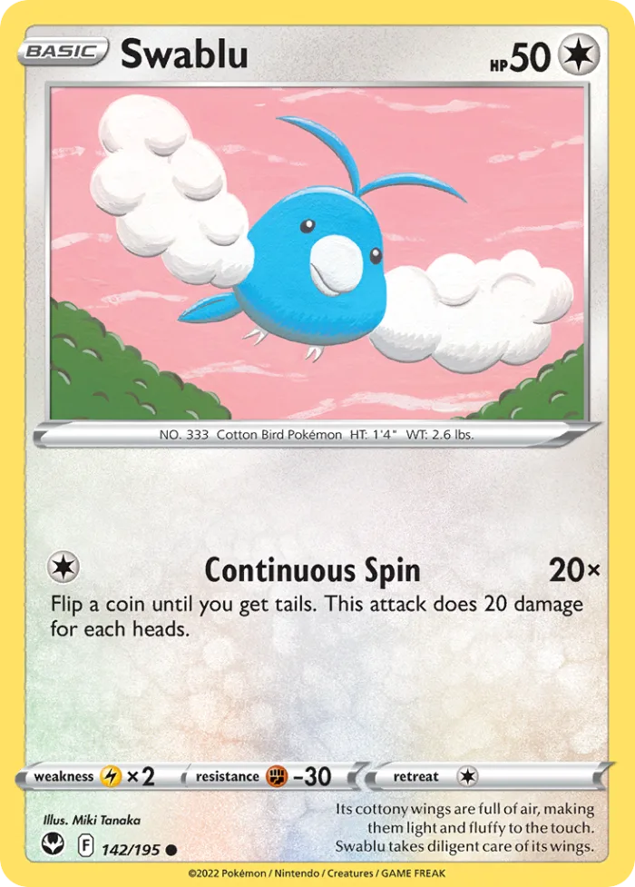 Swablu #142 Silver Tempest Pokemon card