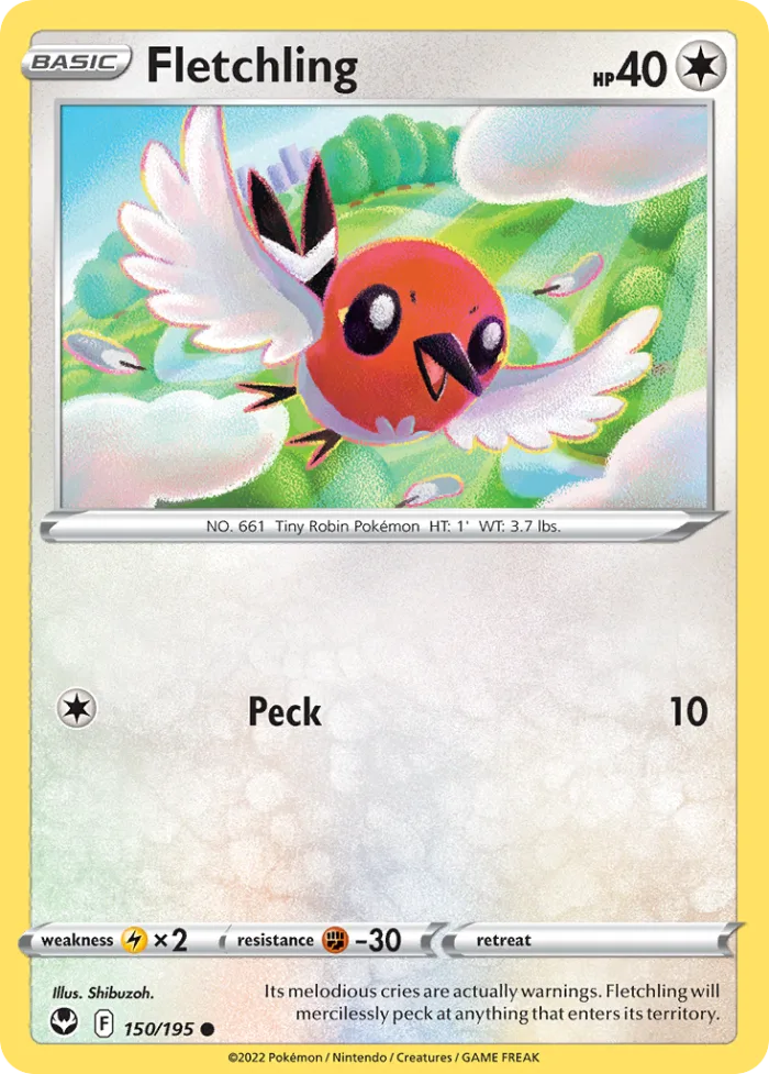 Fletchling #150 Silver Tempest Pokemon card