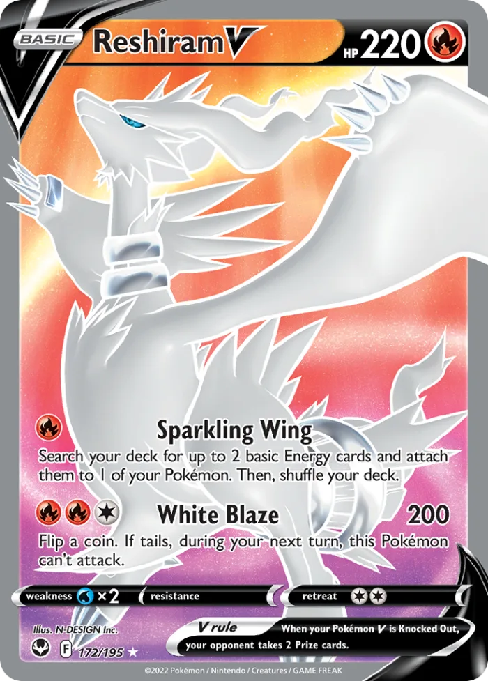 Reshiram V #172 Silver Tempest Pokemon card