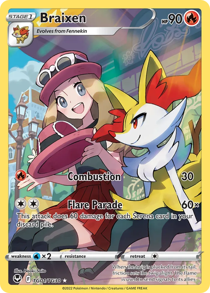 Braixen #TG01 Silver Tempest Pokemon card