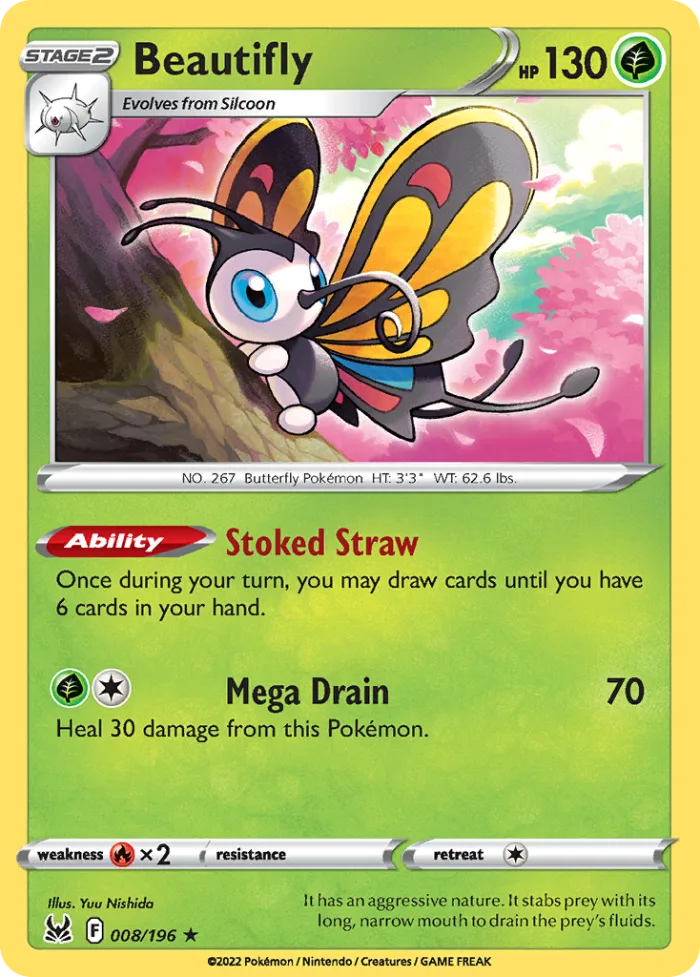 Beautifly #8 Lost Origin Pokemon card