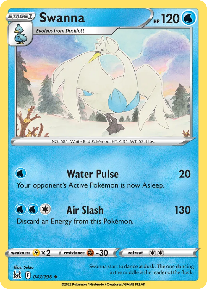 Swanna #47 Lost Origin Pokemon card