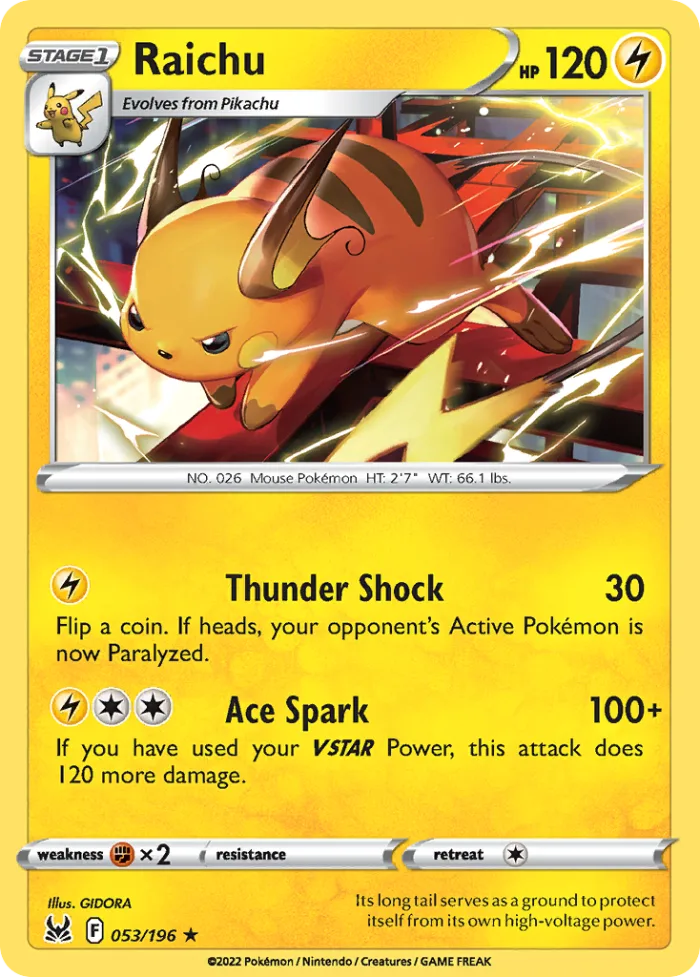 Raichu #53 Lost Origin Pokemon card