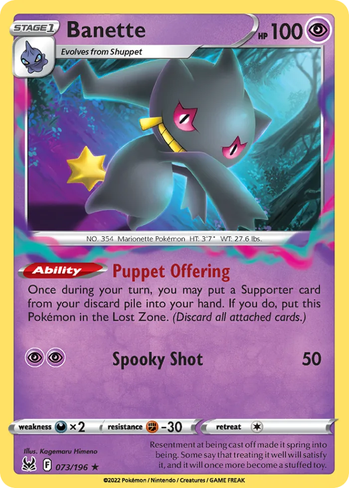 Banette #73 Lost Origin Pokemon card