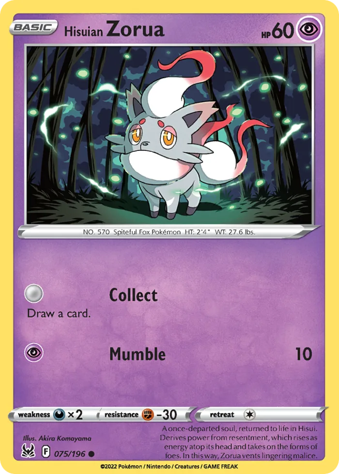 Hisuian Zorua #75 Lost Origin Pokemon card