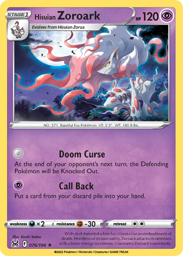 Hisuian Zoroark #76 Lost Origin Pokemon card