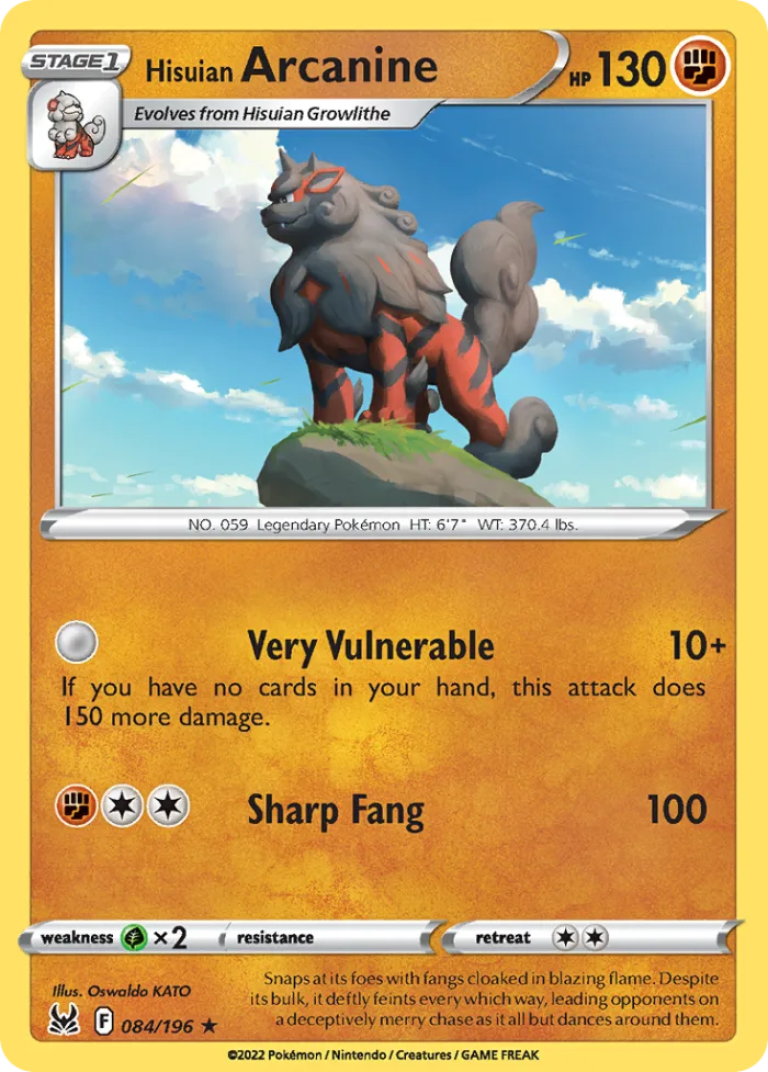 Hisuian Arcanine #84 Lost Origin Pokemon card