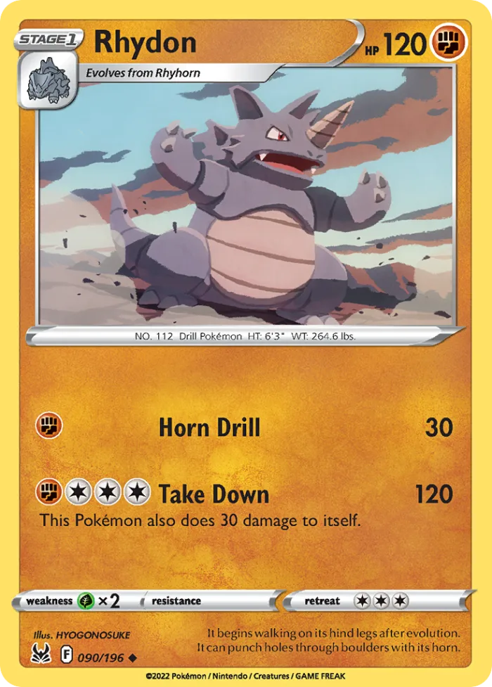 Rhydon #90 Lost Origin Pokemon card