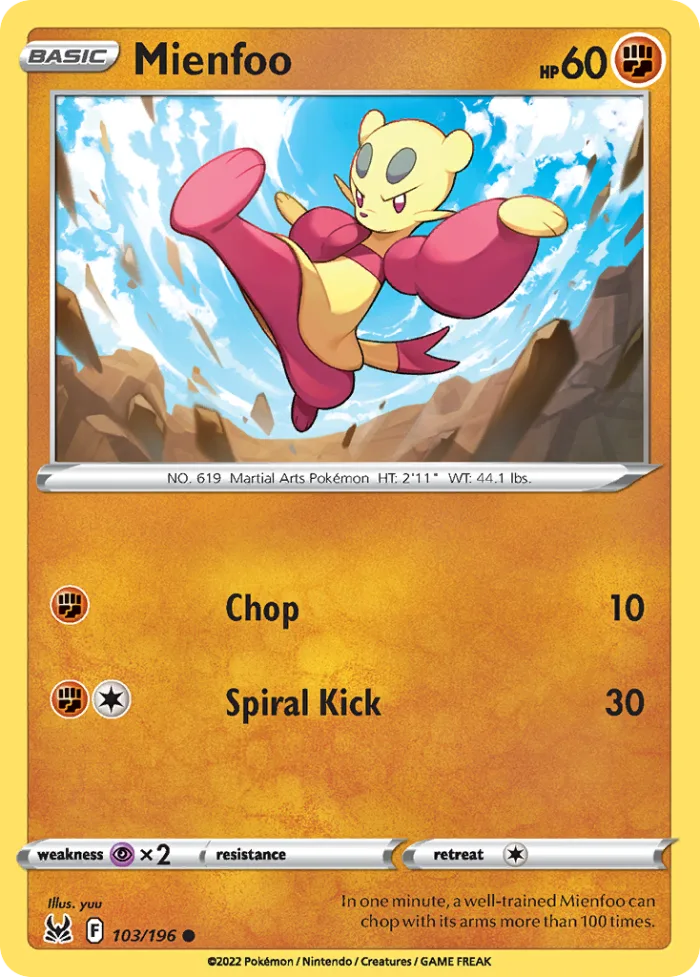 Mienfoo #103 Lost Origin Pokemon card