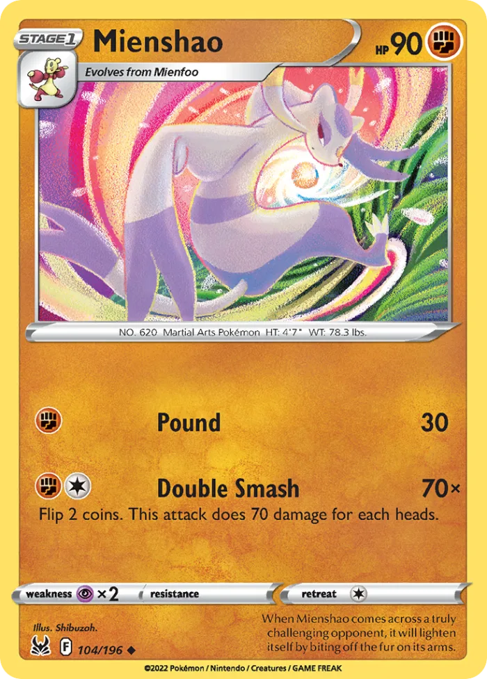 Mienshao #104 Lost Origin Pokemon card