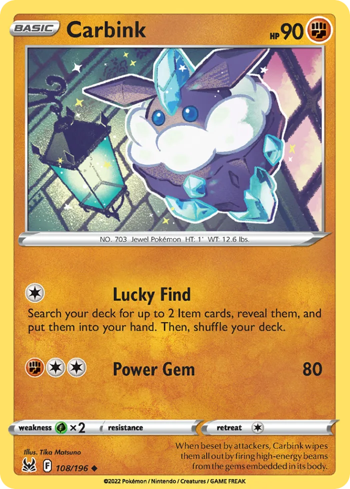 Carbink #108 Lost Origin Pokemon card