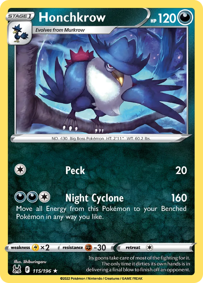 Honchkrow #115 Lost Origin Pokemon card