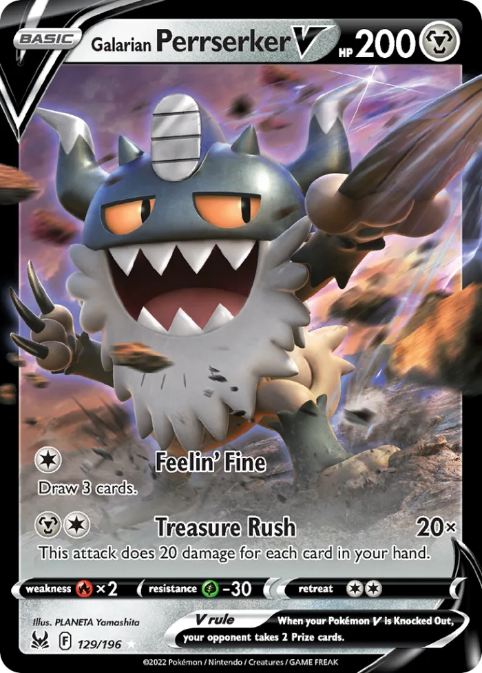 Galarian Perrserker V #129 Lost Origin Pokemon card