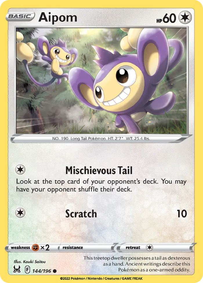Aipom #144 Lost Origin Pokemon card