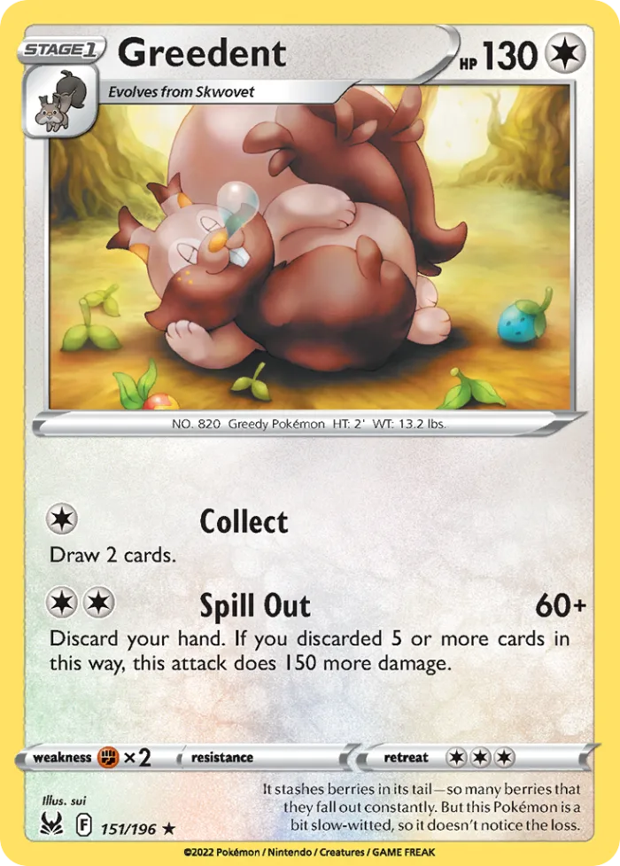 Greedent #151 Lost Origin Pokemon card
