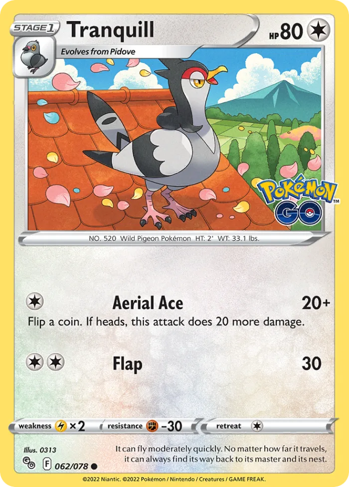 Tranquill #62 Pokémon GO Pokemon card