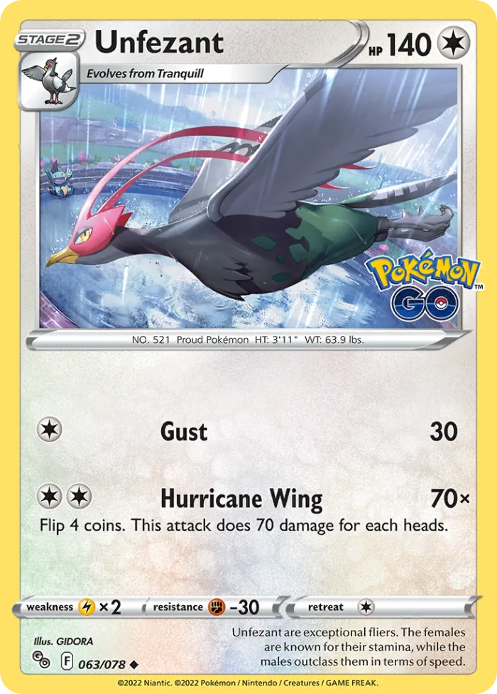 Unfezant #63 Pokémon GO Pokemon card