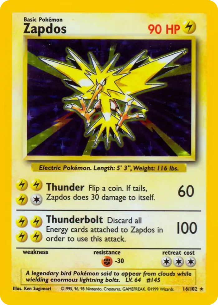 Zapdos #BS 16 Base Pokemon card