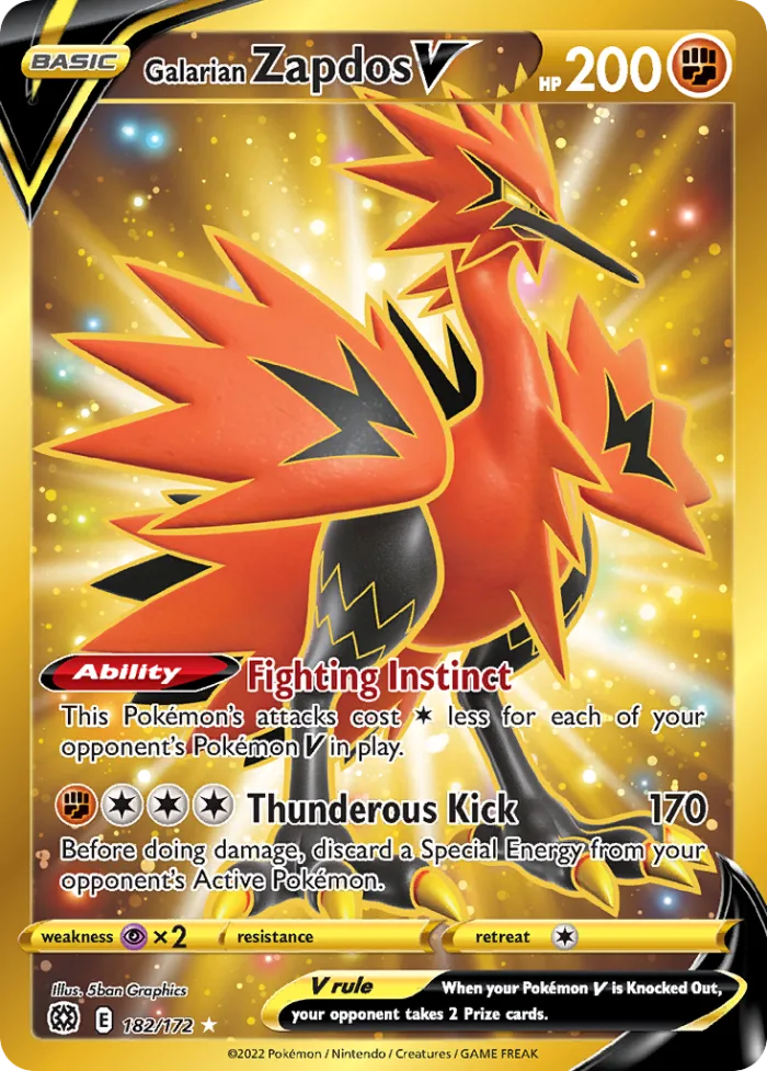 Galarian Zapdos V #182 Brilliant Stars Pokemon card