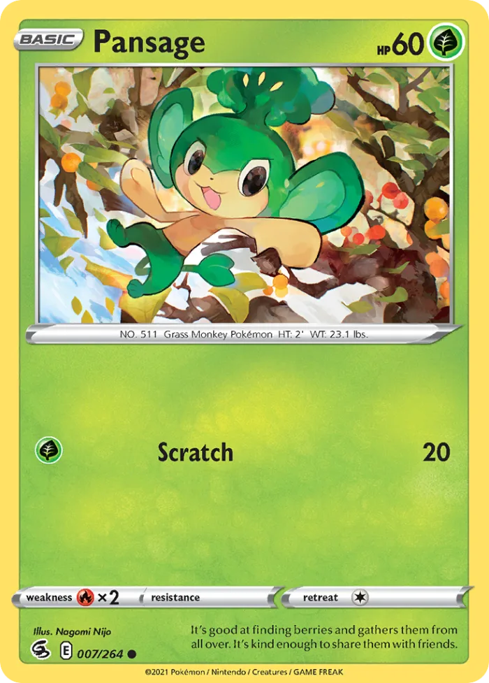 Pansage #7 Fusion Strike Pokemon card