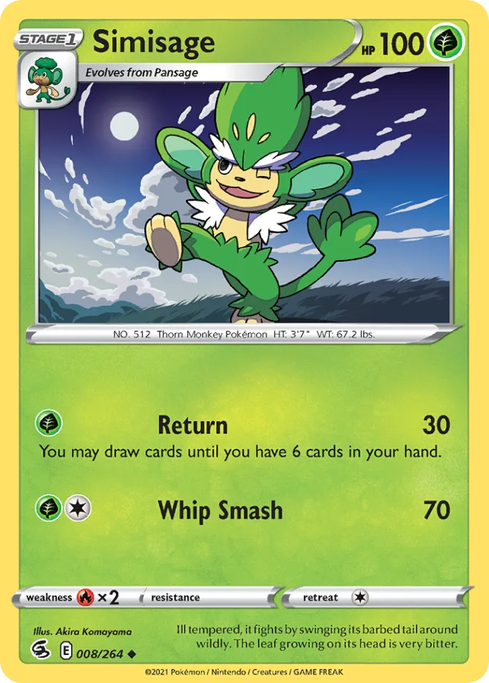 Simisage #8 Fusion Strike Pokemon card