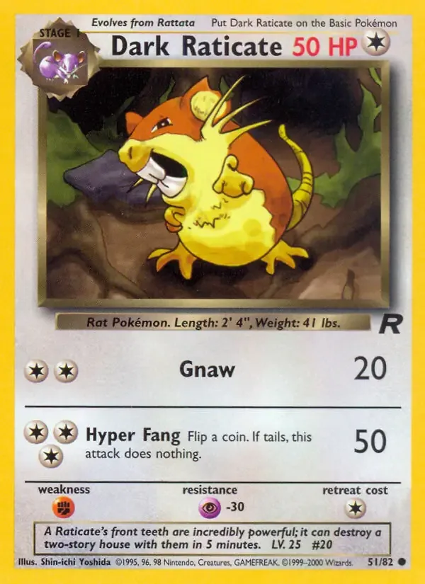 Dark Raticate #51 Rare Team Rocket Pokemon card