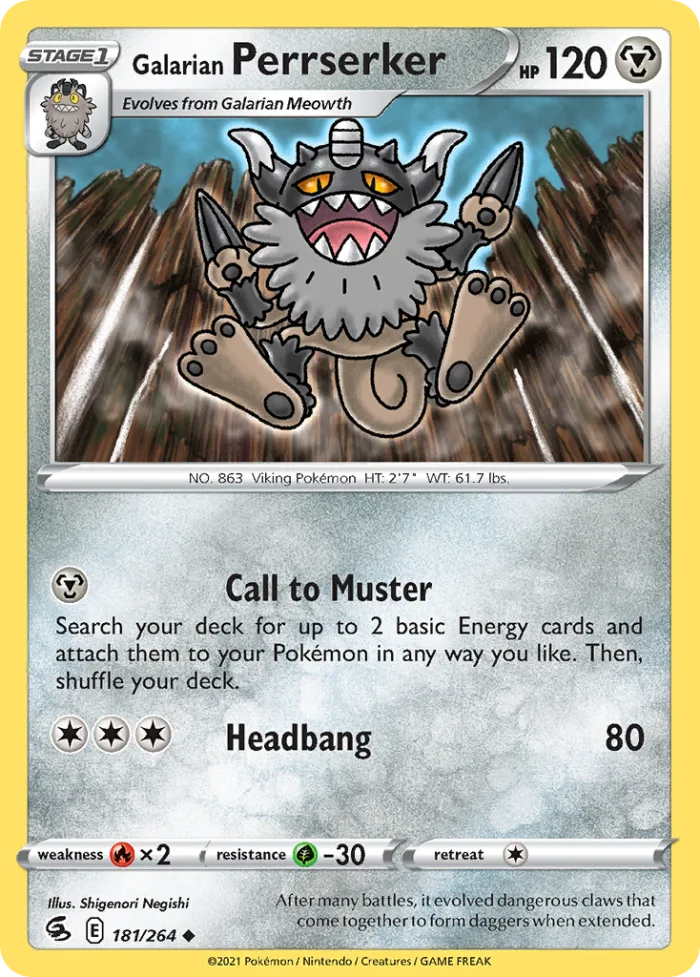 Galarian Perrserker #181 Fusion Strike Pokemon card