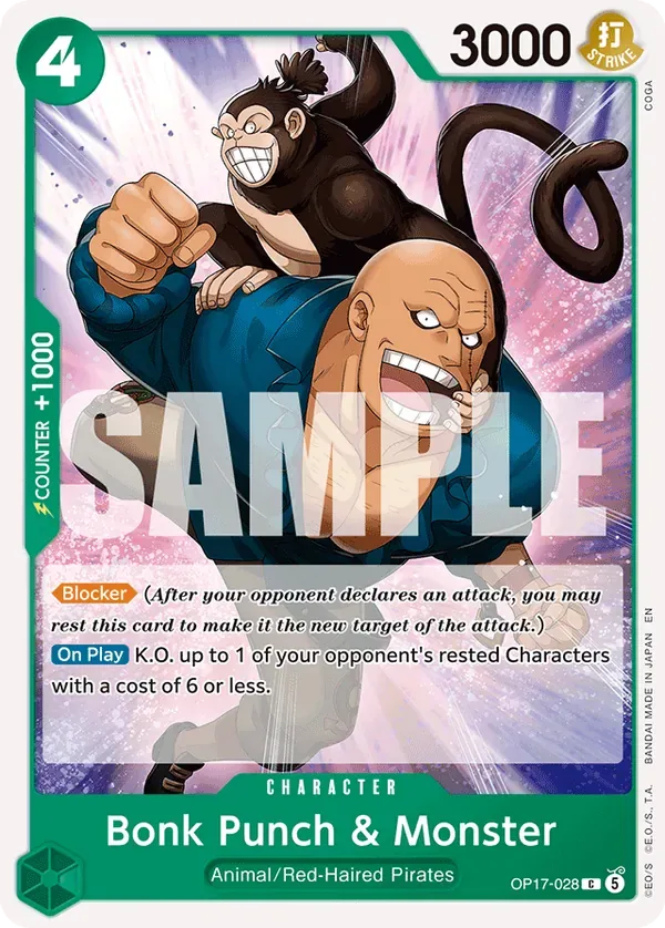 Bonk Punch & Monster #028 The World's Strongest Warriors One Piece card