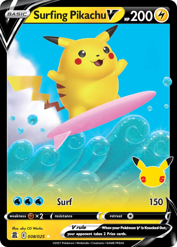 Surfing Pikachu V #8 Celebrations Pokemon card