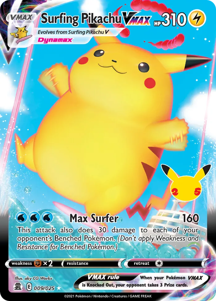 Surfing Pikachu VMAX #9 Celebrations Pokemon card