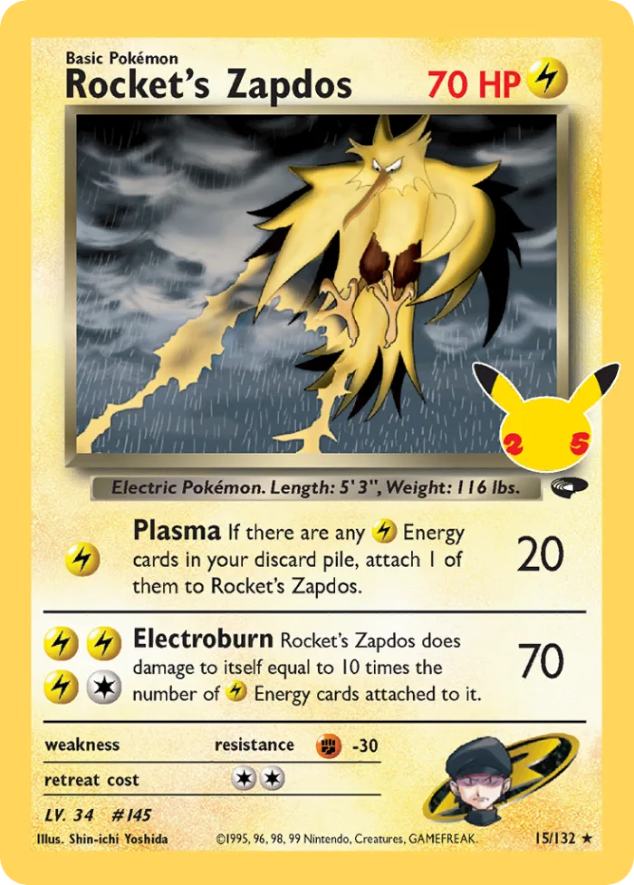 Rocket's Zapdos #15 Celebrations Pokemon card