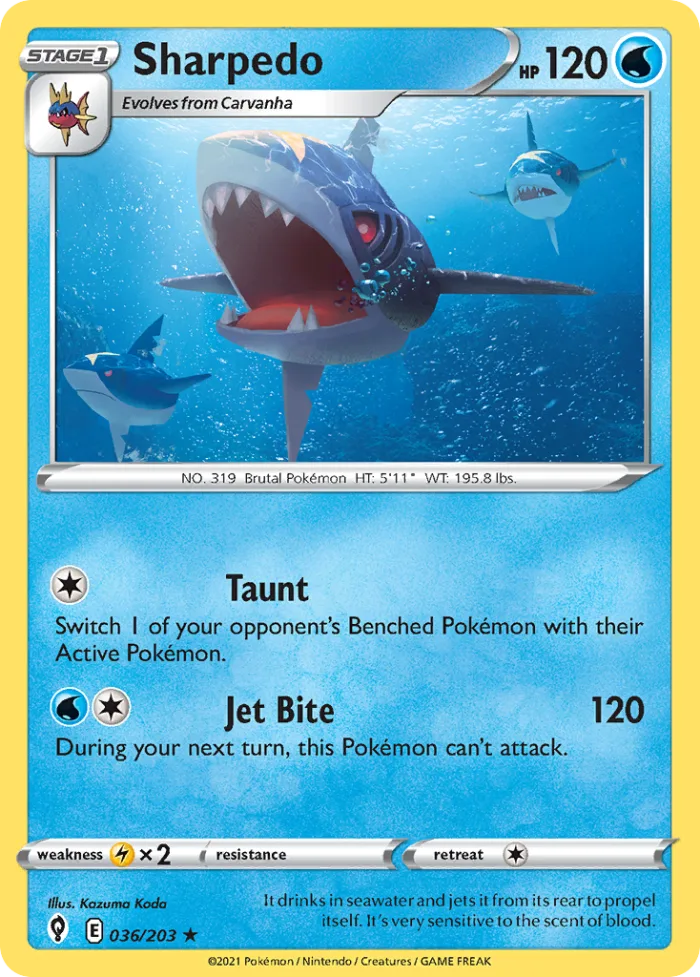 Sharpedo #36 Evolving Skies Pokemon card