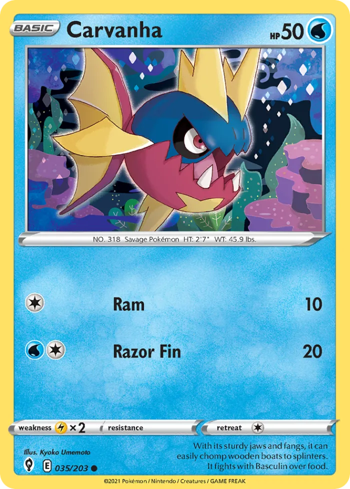 Carvanha #35 Evolving Skies Pokemon card