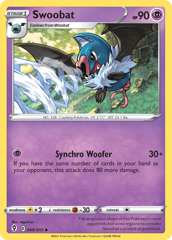 Swoobat #69 Evolving Skies Pokemon card