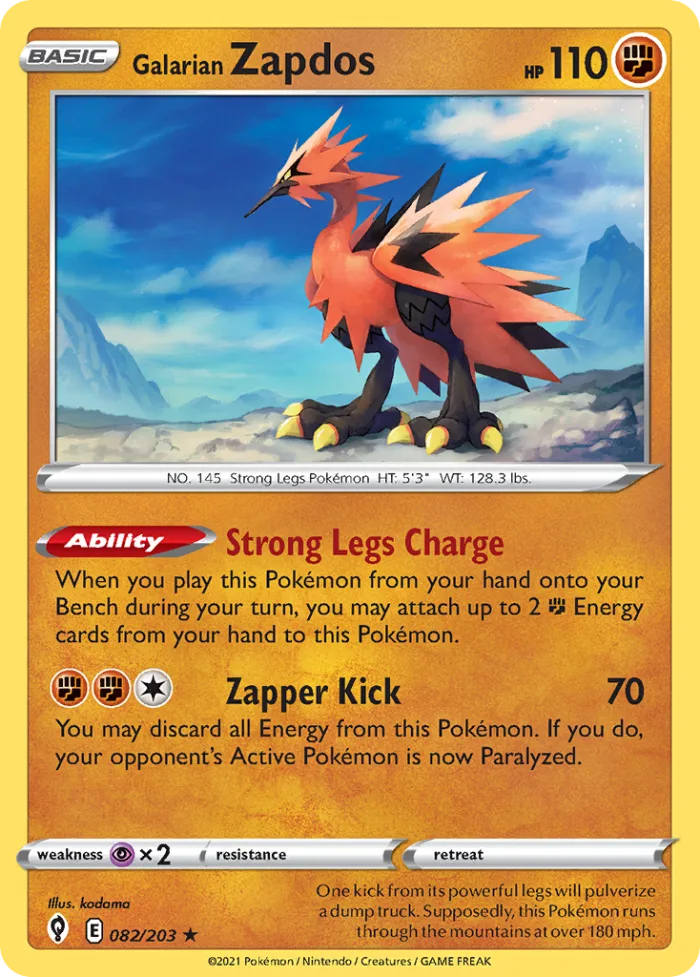 Galarian Zapdos #82 Evolving Skies Pokemon card