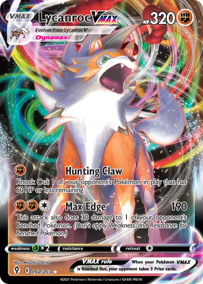 Lycanroc VMAX #92 Evolving Skies Pokemon card
