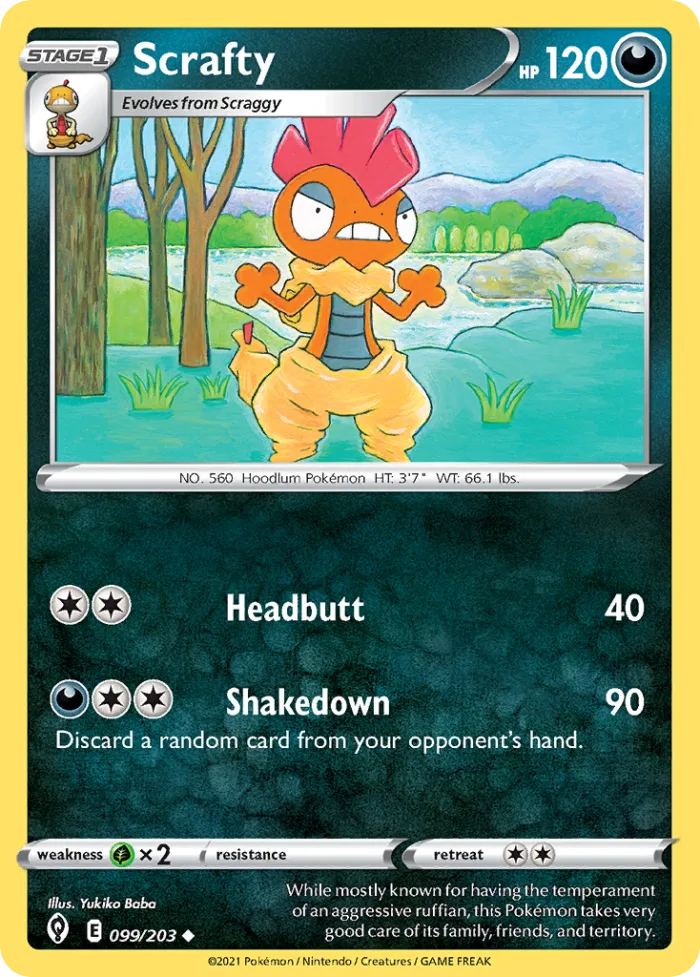 Scrafty #99 Evolving Skies Pokemon card