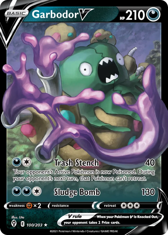 Garbodor V #100 Evolving Skies Pokemon card